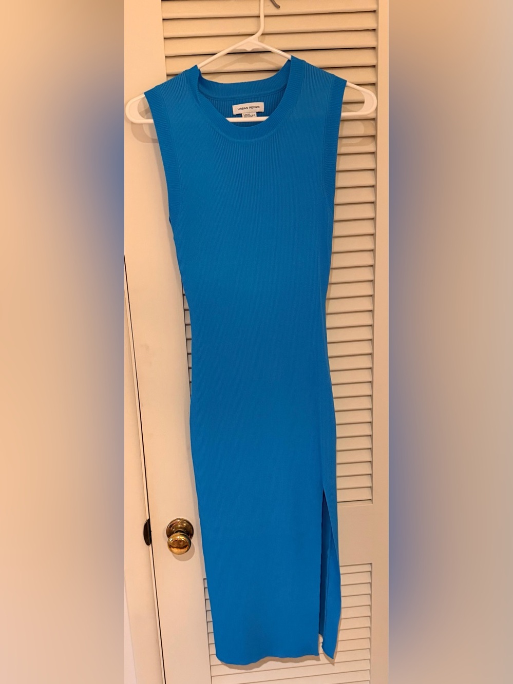 Sleeveless Bright Blue Midi Dress with Side Slit - Women